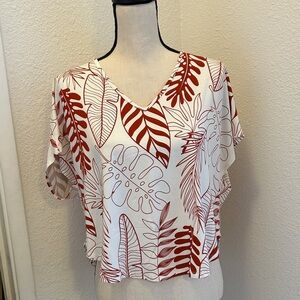 NEW Fighting Eel Red and White Leaf Print Blouse, XS